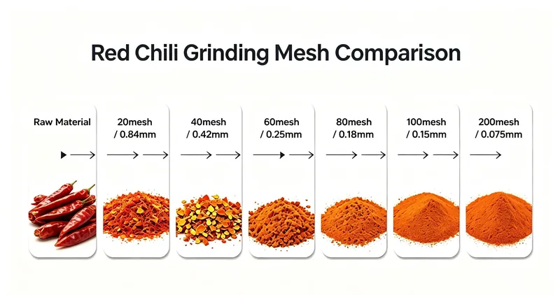 Red chili powder 20 to 200 mesh comparison